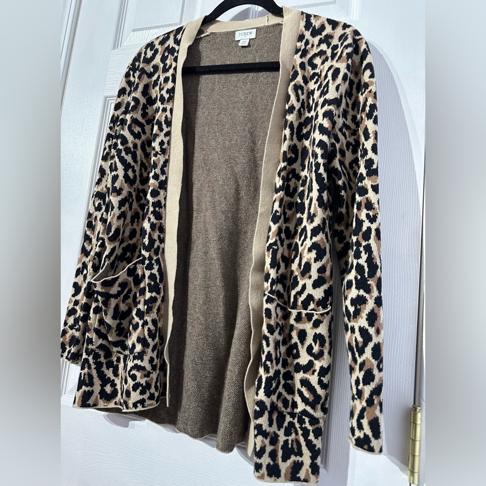 J. Crew Leopard Print Cardigan - Tan and Black (XS) - Picture 4 of 14